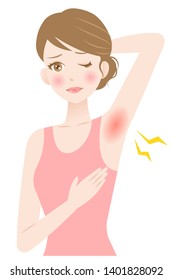 woman’s armpit hair removal. underarm red rash. beauty and healthy skin care concept