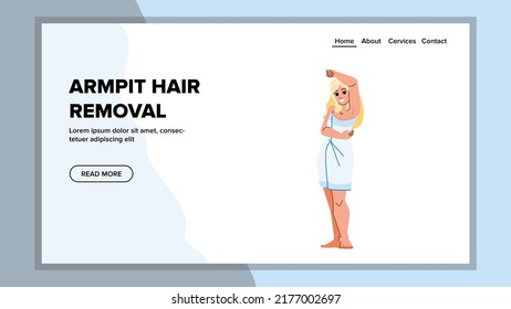 armpit hair removal vector. laser beauty, skin body face, treatment female armpit hair removal web flat cartoon illustration
