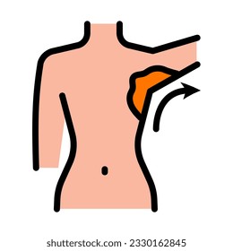 Armpit waxing color icon. Female underarm hair removal procedure. Depilation with natural sugar wax. Flat illustration. Contour symbol.