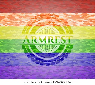 Armrest emblem on mosaic background with the colors of the LGBT flag