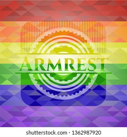 Armrest emblem on mosaic background with the colors of the LGBT flag