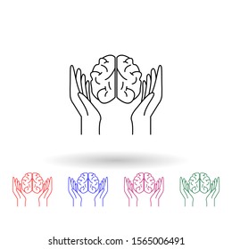 Arms and brain multi color icon. Simple thin line, outline vector of idea icons for ui and ux, website or mobile application