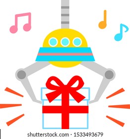 Arms of crane game catching a gift box
