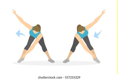 Arms exercise for women on white background. Workout for arms and hands. Side turns.