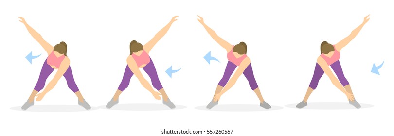 Arms exercise for women on white background. Workout for arms and hands. From fat to skinny.