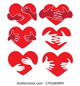 Arms hugging red heart hand illustration vector bundle set