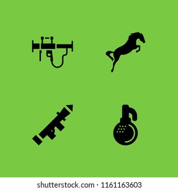 arms icon. 4 arms set with bazooka, grenade and jump vector icons for web and mobile app