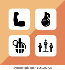 arms icon. 4 arms set with man, strong and grenade vector icons for web and mobile app