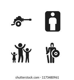 arms icon. 4 arms vector icons set. father with children raising arms, weapons and warrior icons for web and design about arms theme