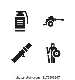 arms icon. 4 arms vector icons set. warrior, bazooka and weapons icons for web and design about arms theme
