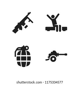 arms icon. 4 arms vector icons set. machine gun, weapons and grenade icons for web and design about arms theme