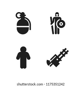 arms icon. 4 arms vector icons set. grenade, machine gun and warrior icons for web and design about arms theme