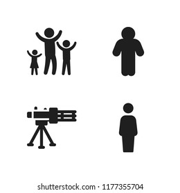 arms icon. 4 arms vector icons set. machine gun, man and father with children raising arms icons for web and design about arms theme