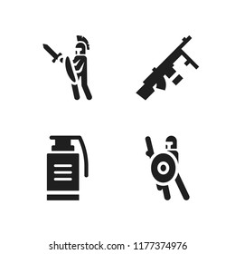 arms icon. 4 arms vector icons set. warrior, machine gun and grenade icons for web and design about arms theme