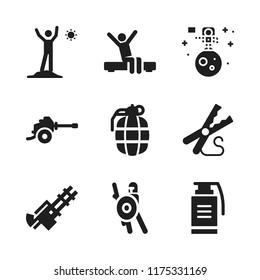 arms icon. 9 arms vector icons set. power, grenade and wake up icons for web and design about arms theme
