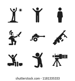 arms icon. 9 arms vector icons set. battle, jumping man and wake up icons for web and design about arms theme