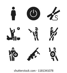 arms icon. 9 arms vector icons set. man, warrior and machine gun icons for web and design about arms theme