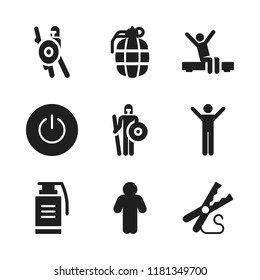 arms icon. 9 arms vector icons set. power, man with open arms and grenade icons for web and design about arms theme