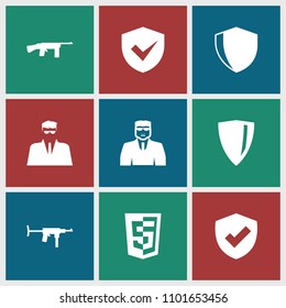 Arms icon. collection of 9 arms filled icons such as security guy, shield. editable arms icons for web and mobile.