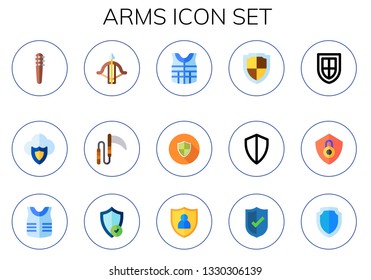 arms icon set. 15 flat arms icons.  Collection Of - weapons, shield, crossbow, weapon, armor