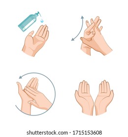 arms. instructions on how to properly treat your hands with a sanitizer, antiseptic. a set depicting the stages of hand cleansing. vector illustration on a white background. it can be used as a poster