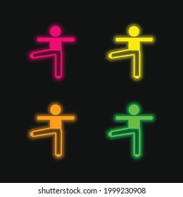 Arms And Leg Stretching four color glowing neon vector icon