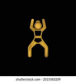 Arms Up Position gold plated metalic icon or logo vector