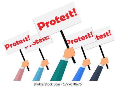 Arms raised in protest.revolution,freedom.Vector concept Protest and conflict concep