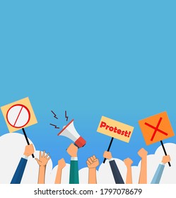 Arms raised in protest.revolution,freedom.Vector concept Protest and conflict concep