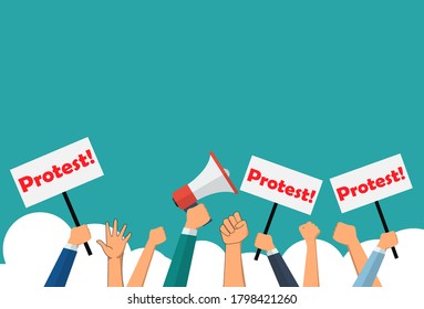 Arms raised in protest.revolution,freedom.Vector concept Protest and conflict concep