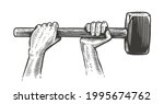 Arms raised up with sledge hammer tool. Work concept vector illustration