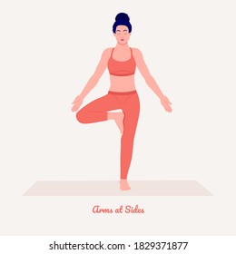Arms at Sides. Young woman practicing Yoga pose. Woman workout fitness, aerobic and exercises. Vector Illustration.
