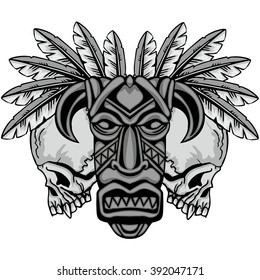 ?oat of arms with skull and african mask, design t-shirts
