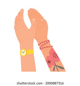 arms with tattoo clapping on white background