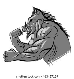 Armwrestling, fight, boar, combat. Victory, sketch, figure image.