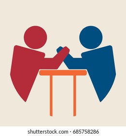  armwrestling. Stroke 

vector logo mono linear pictogram graphics. On a gray background.
