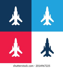 Avión del ejército Vista inferior azul y rojo cuatro colores mínimo conjunto de iconos