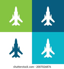 Army Airplane Bottom View Flat four color minimal icon set