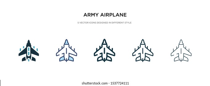 army airplane icon in different style vector illustration. two colored and black army airplane vector icons designed in filled, outline, line and stroke style can be used for web, mobile, ui