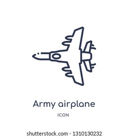 army airplane icon from transportaytan outline collection. Thin line army airplane icon isolated on white background.