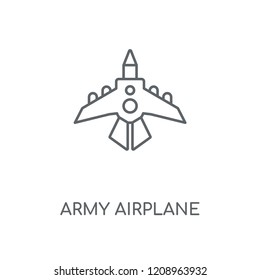 Army airplane linear icon. Army airplane concept stroke symbol design. Thin graphic elements vector illustration, outline pattern on a white background, eps 10.