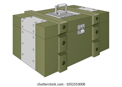 Army ammunition box. Green military box. Vector illustration isolated on white background