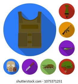 Army and armament flat icons in set collection for design. Weapons and equipment vector symbol stock web illustration.