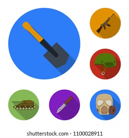 Army and armament flat icons in set collection for design. Weapons and equipment vector symbol stock web illustration.