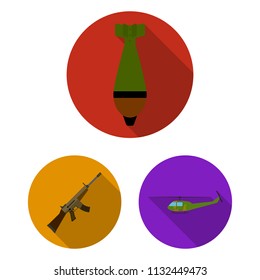 Army and armament flat icons in set collection for design. Weapons and equipment vector symbol stock web illustration.