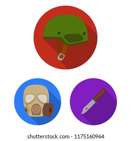Army and armament flat icons in set collection for design. Weapons and equipment vector symbol stock web illustration.