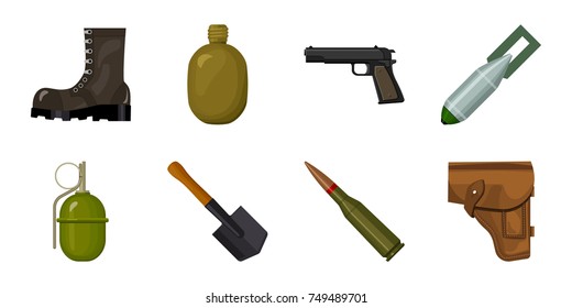 Army and armament icons in set collection for design. Weapons and equipment vector symbol stock web illustration.