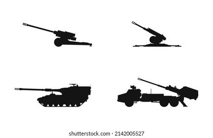 sistema de artillería del ejército establecido. imagen vectorial aislada para conceptos militares, infografía y diseño web