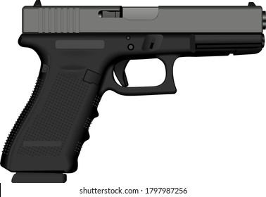 Army automatic pistol right side of weapon. Police force weapon. Realistic Vector illustration
