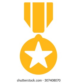 Army award icon. Vector style is flat symbols, yellow color, rounded angles, white background.